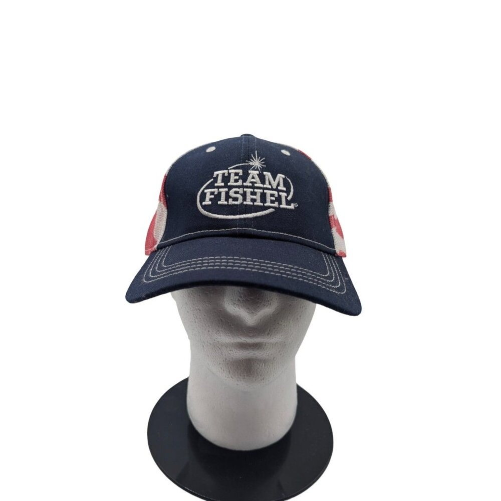 Team Fishel Patriotic American Flag Trucker Hat Mesh Back Adjustable Snap Closur